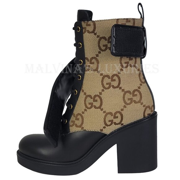 GUCCI BOOTS TRIP GG CANVAS AND LEATHER COMBAT ANKLE BOOTIES sz 41 11 - Picture 11 of 16